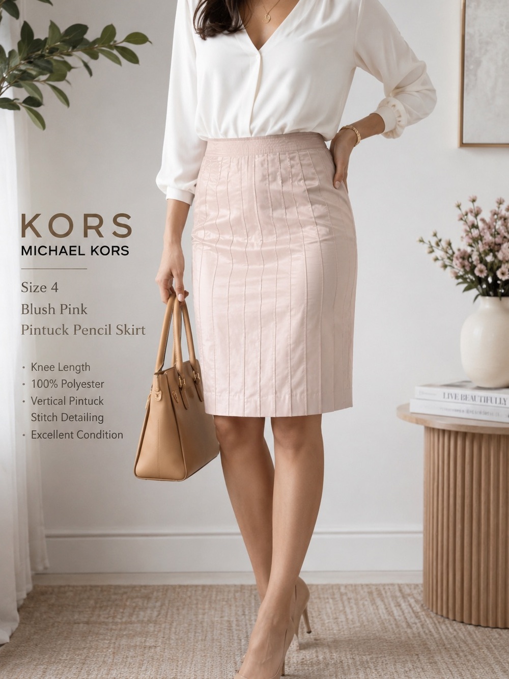 KORS Michael Kors Blush Pink Pintuck Pencil Skirt Size 4